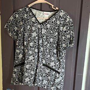 Scrubstar Women's Black and White Leopard Print Scrub top